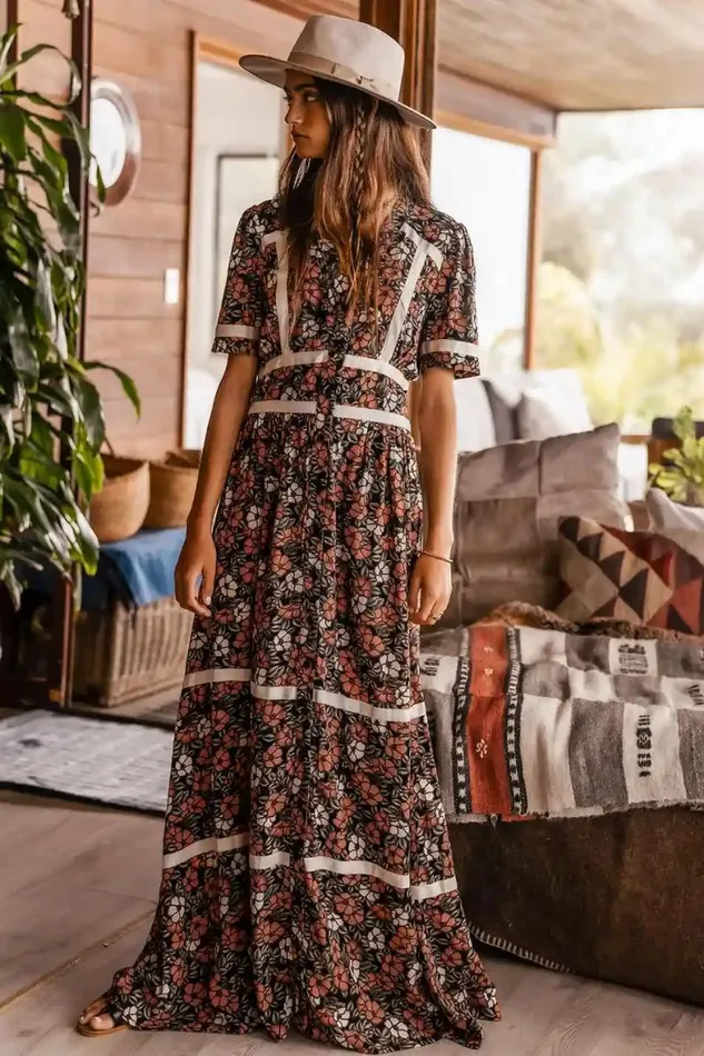 Holly Floral Maxi Dress Black Women Bohme Dresses