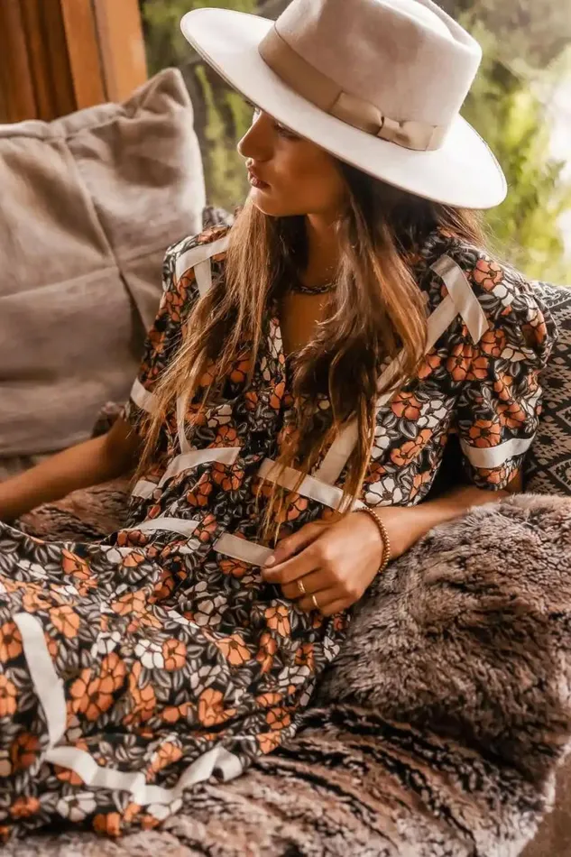 Holly Floral Maxi Dress Black Women Bohme Dresses