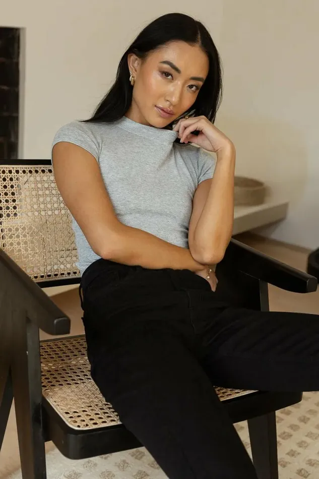 Holly Ribbed Bodysuit In Grey Grey Women Bohme Tops
