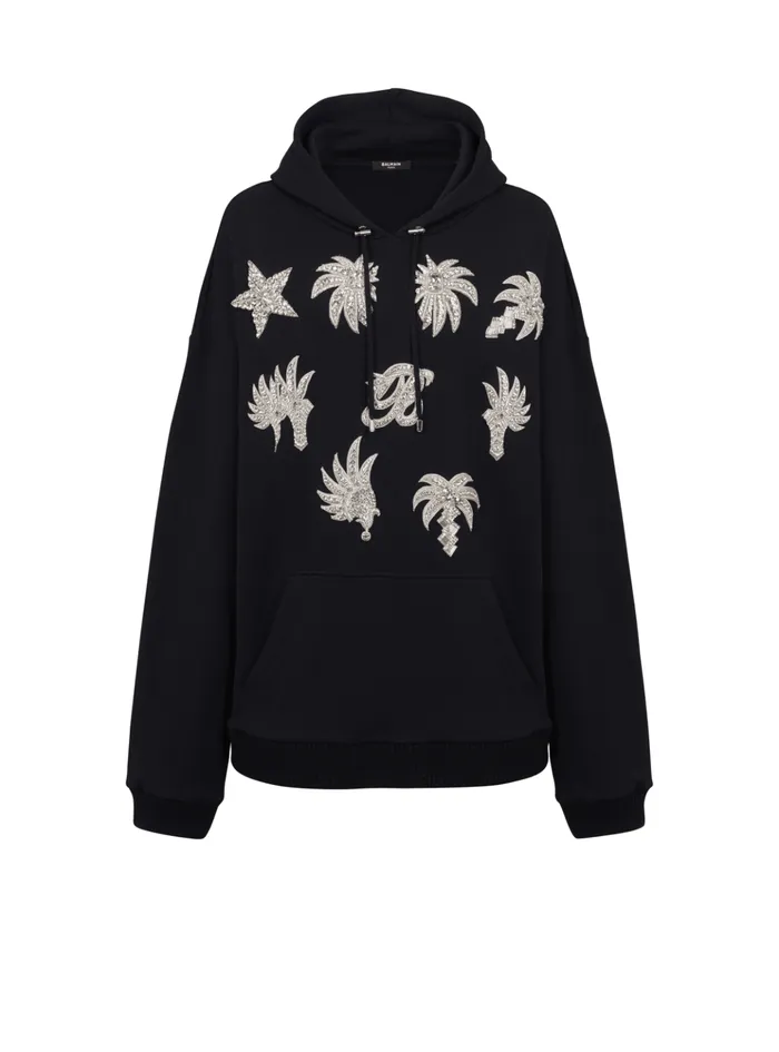 Hoodie With Embroidered Badges Black Men Balmain Sweatshirts