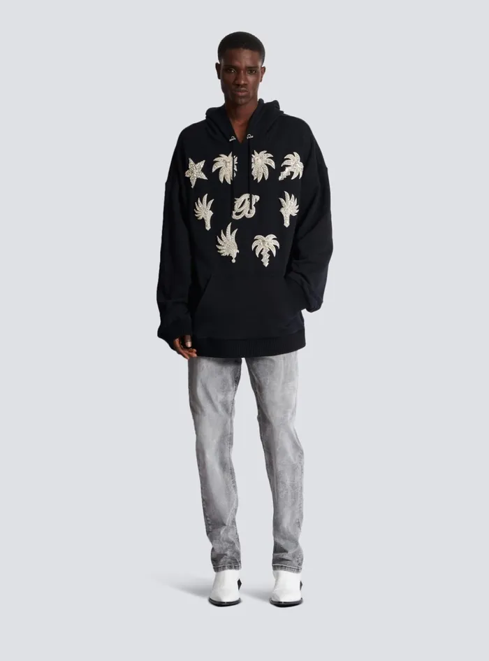 Hoodie With Embroidered Badges Black Men Balmain Sweatshirts