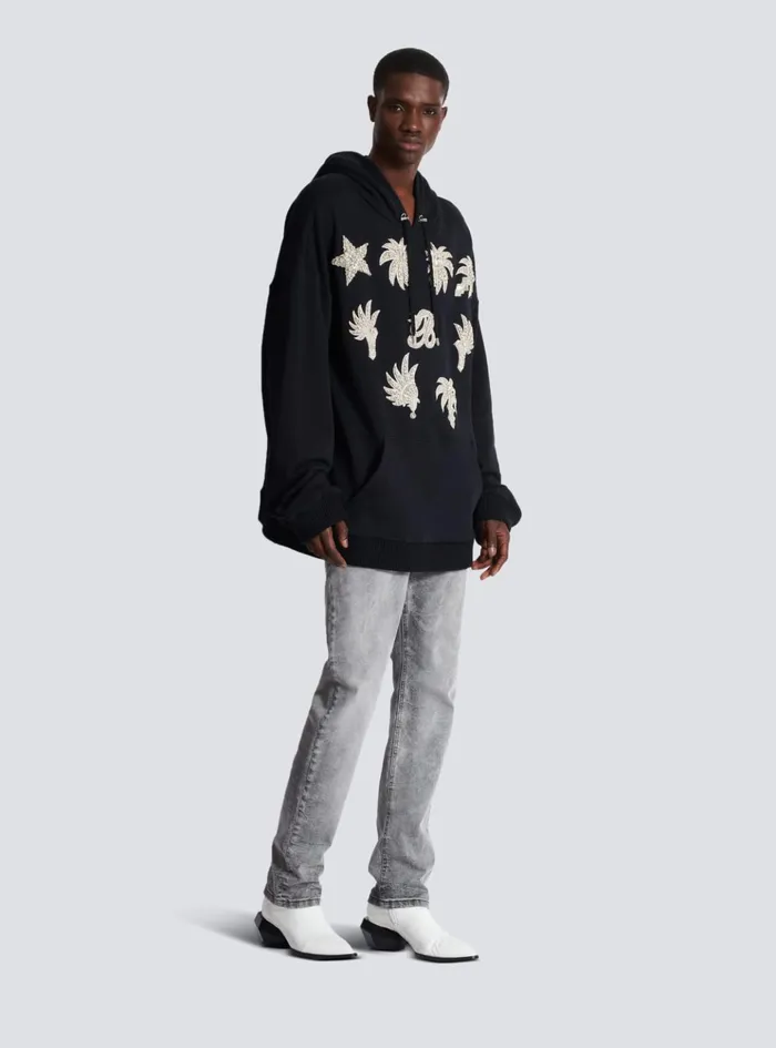 Hoodie With Embroidered Badges Black Men Balmain Sweatshirts