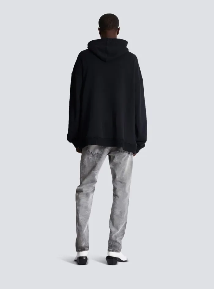 Hoodie With Embroidered Badges Black Men Balmain Sweatshirts