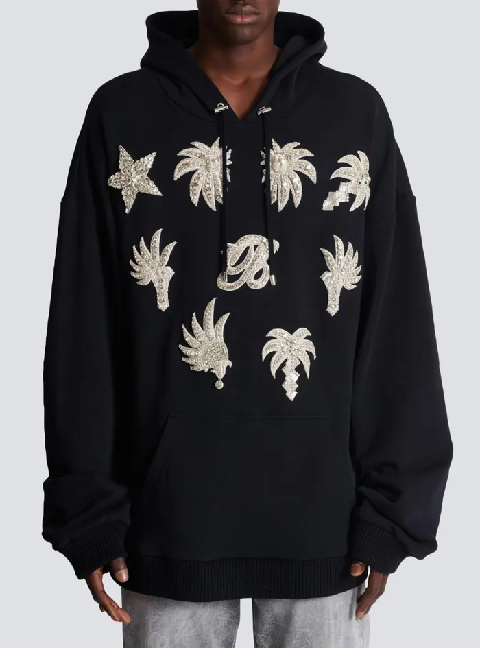 Hoodie With Embroidered Badges Black Men Balmain Sweatshirts