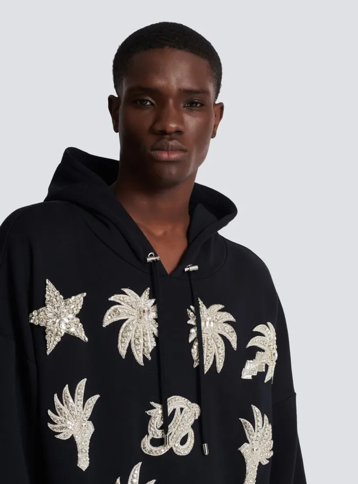 Hoodie With Embroidered Badges Black Men Balmain Sweatshirts