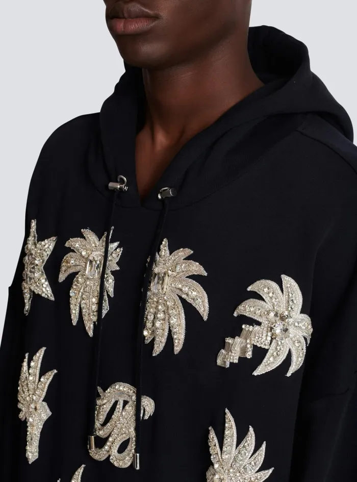Hoodie With Embroidered Badges Black Men Balmain Sweatshirts