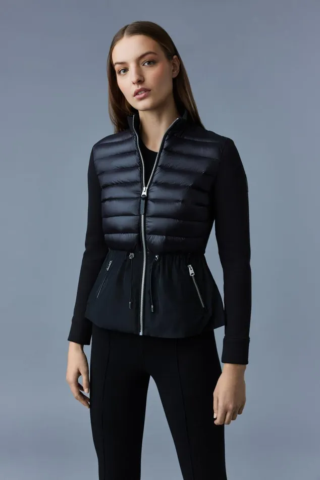 Hoodies and Tops Women Mackage JOYCE Hybrid Jacket With Peplum Black Hoodies and Tops Women Mackage JOYCE Hybrid Jacket With Peplum Black