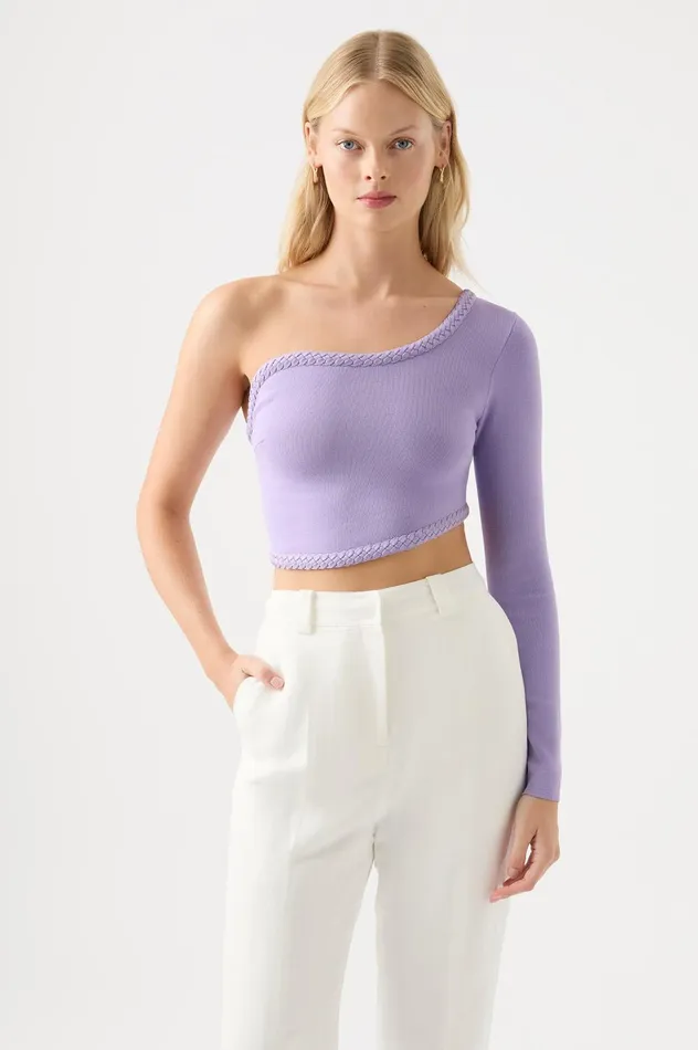 Hyades Braided Long Sleeve Top Lilac Women Aje Body 038 Crepe Knit