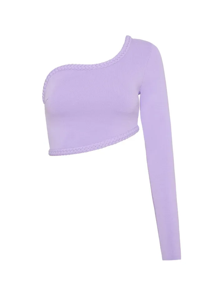 Hyades Braided Long Sleeve Top Lilac Women Aje Body 038 Crepe Knit