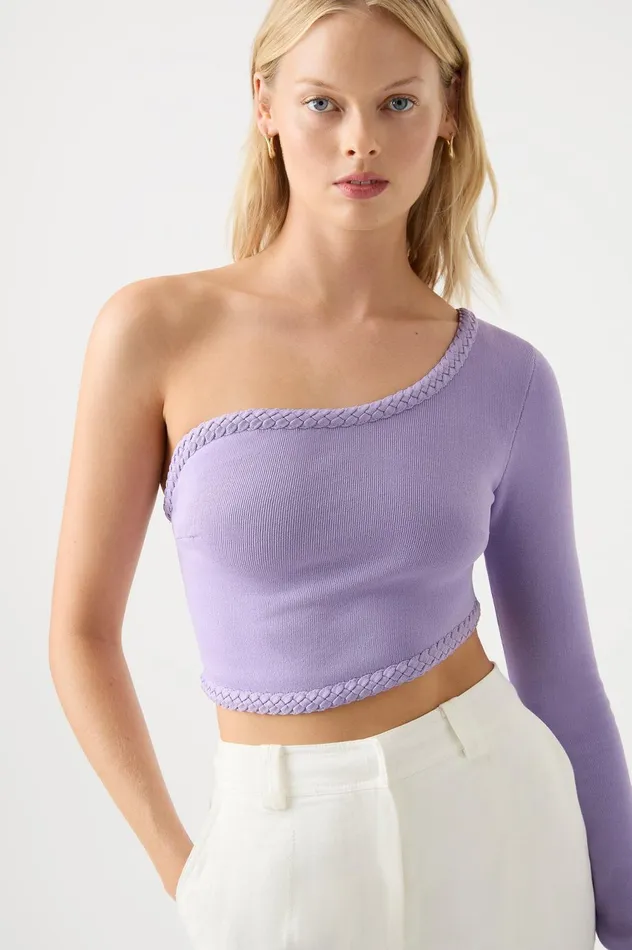 Hyades Braided Long Sleeve Top Lilac Women Aje Body 038 Crepe Knit