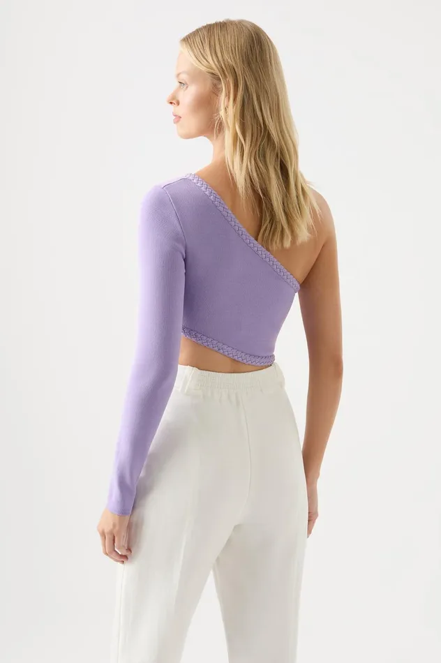 Hyades Braided Long Sleeve Top Lilac Women Aje Body 038 Crepe Knit