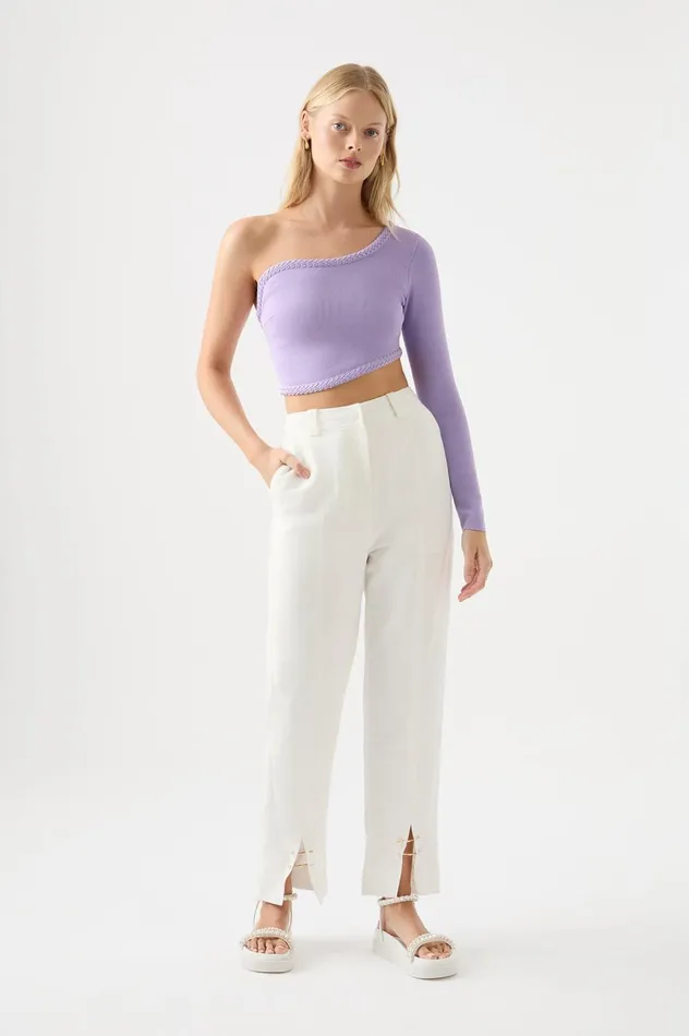 Hyades Braided Long Sleeve Top Lilac Women Aje Body 038 Crepe Knit