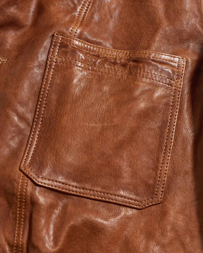 Jackets and Outerwear Men Billy Reid Leather Chore Coat Cognac