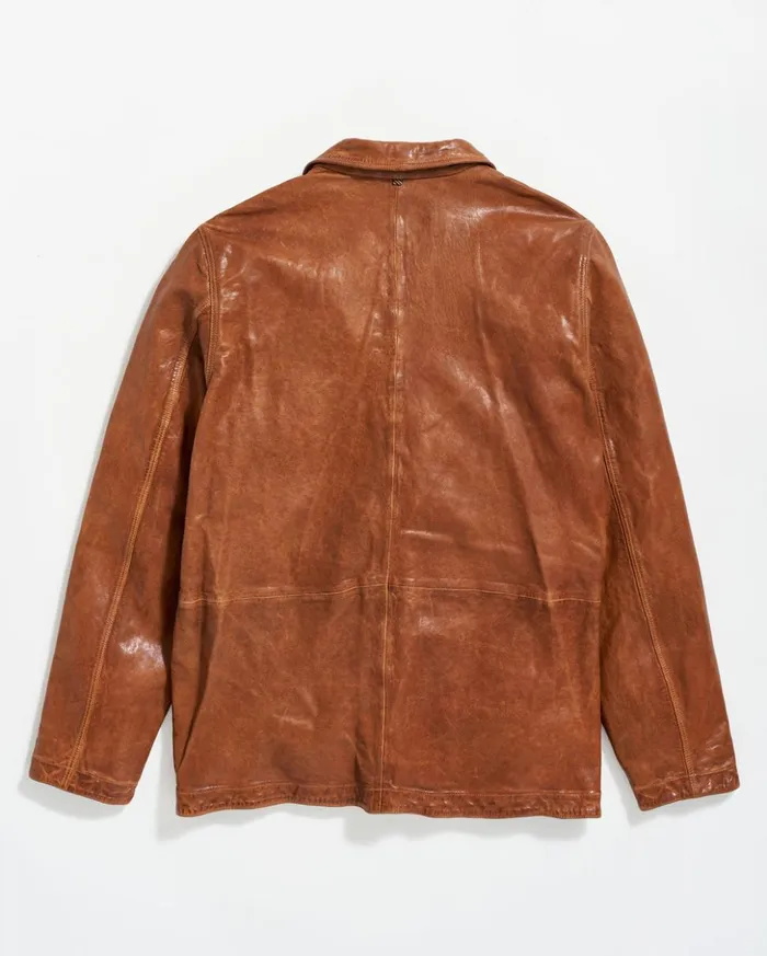 Jackets and Outerwear Men Billy Reid Leather Chore Coat Cognac