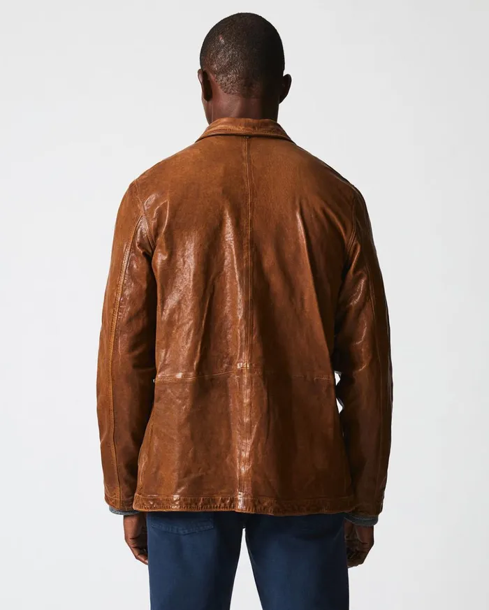 Jackets and Outerwear Men Billy Reid Leather Chore Coat Cognac