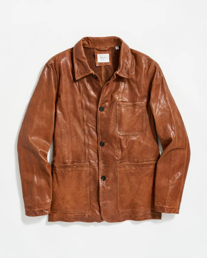 Jackets and Outerwear Men Billy Reid Leather Chore Coat Cognac