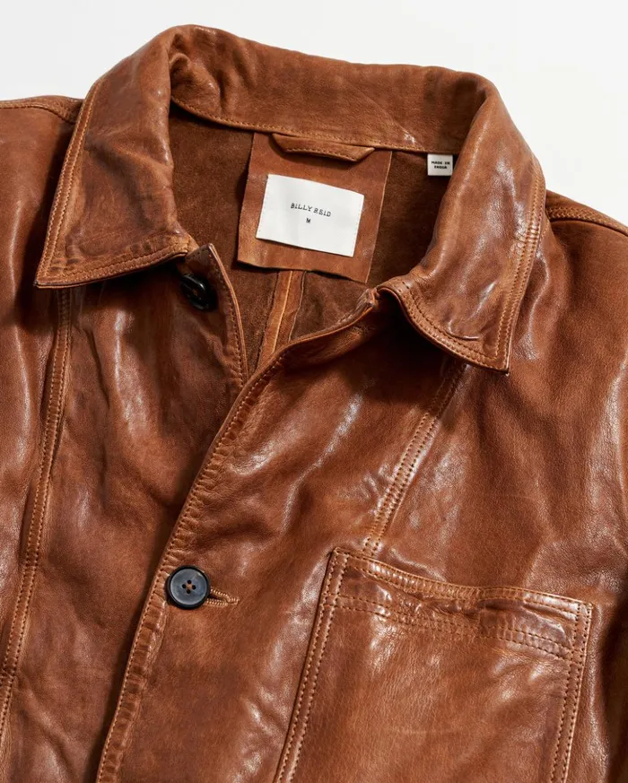 Jackets and Outerwear Men Billy Reid Leather Chore Coat Cognac