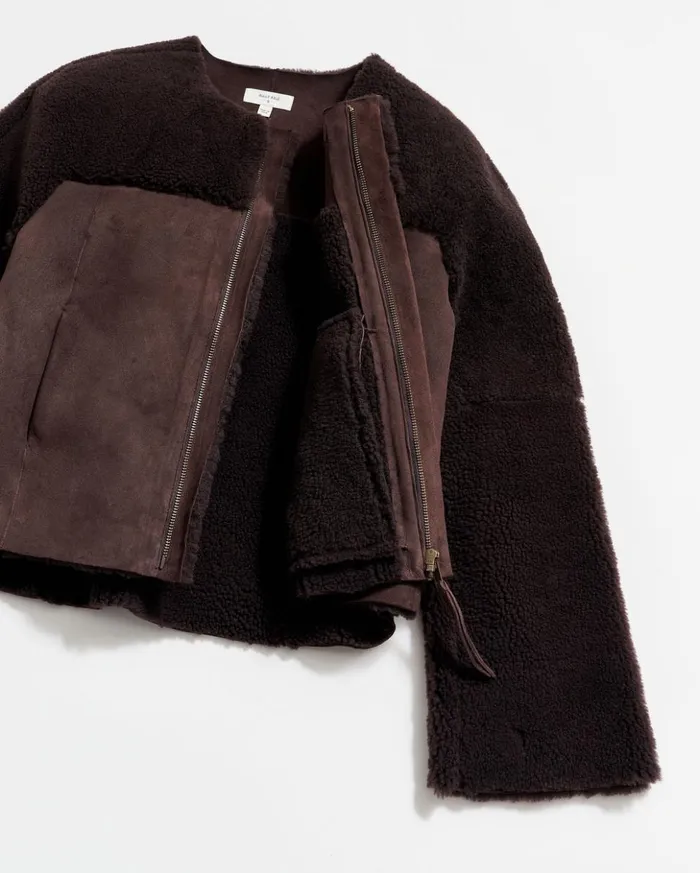 Jackets and Outerwear Women Billy Reid Short Shearling Jacket Coffee Bean