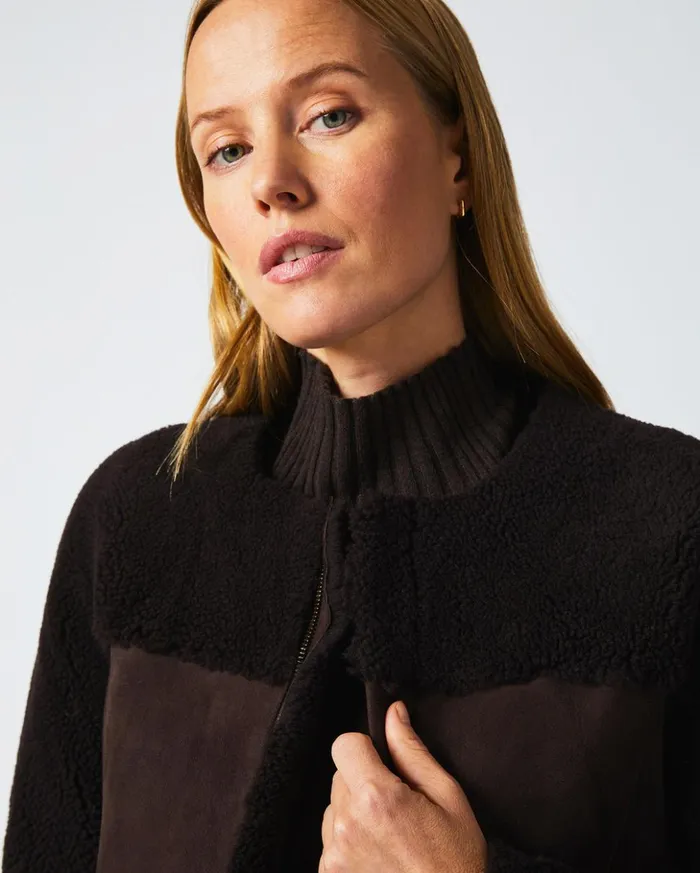 Jackets and Outerwear Women Billy Reid Short Shearling Jacket Coffee Bean