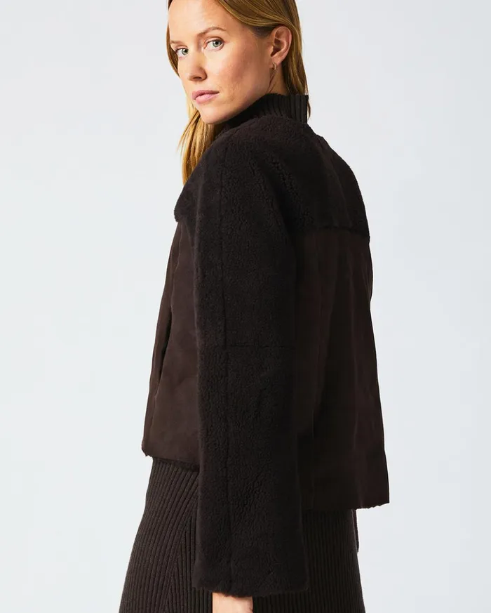Jackets and Outerwear Women Billy Reid Short Shearling Jacket Coffee Bean