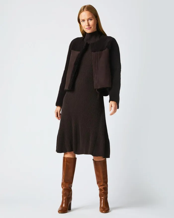 Jackets and Outerwear Women Billy Reid Short Shearling Jacket Coffee Bean