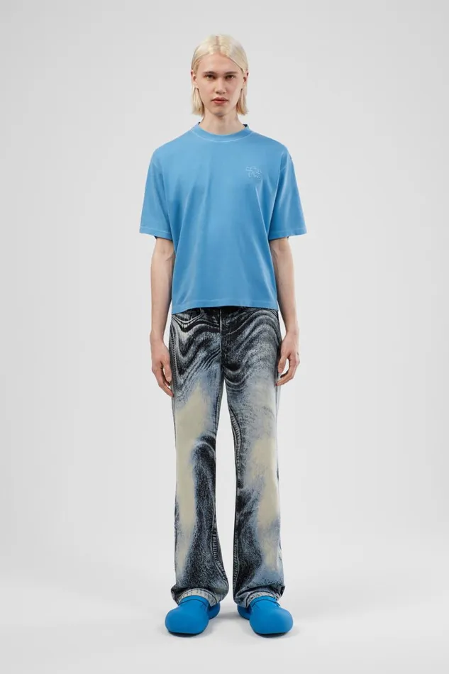 Jersey Men Camper TShirt Blue Organic Cotton TShirt