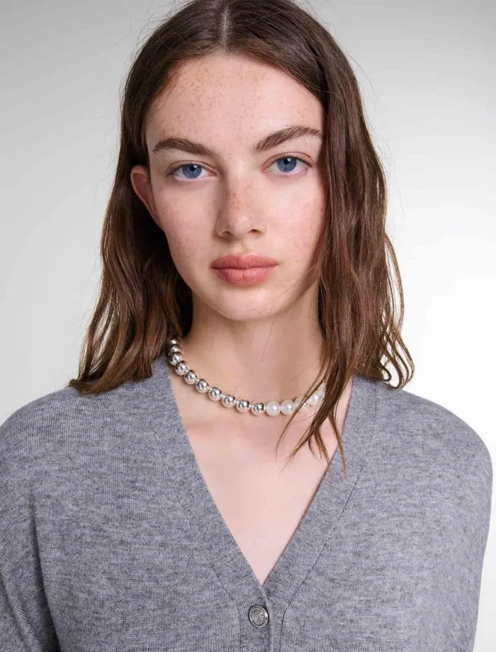 Jewelry Women Maje Mixed Pearl Choker Necklace Silver