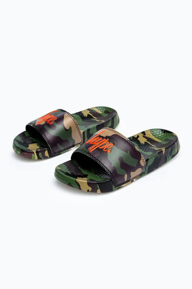 Just Hype Footwear Hype Kids Unisex Khaki Classic Camo Script Sliders