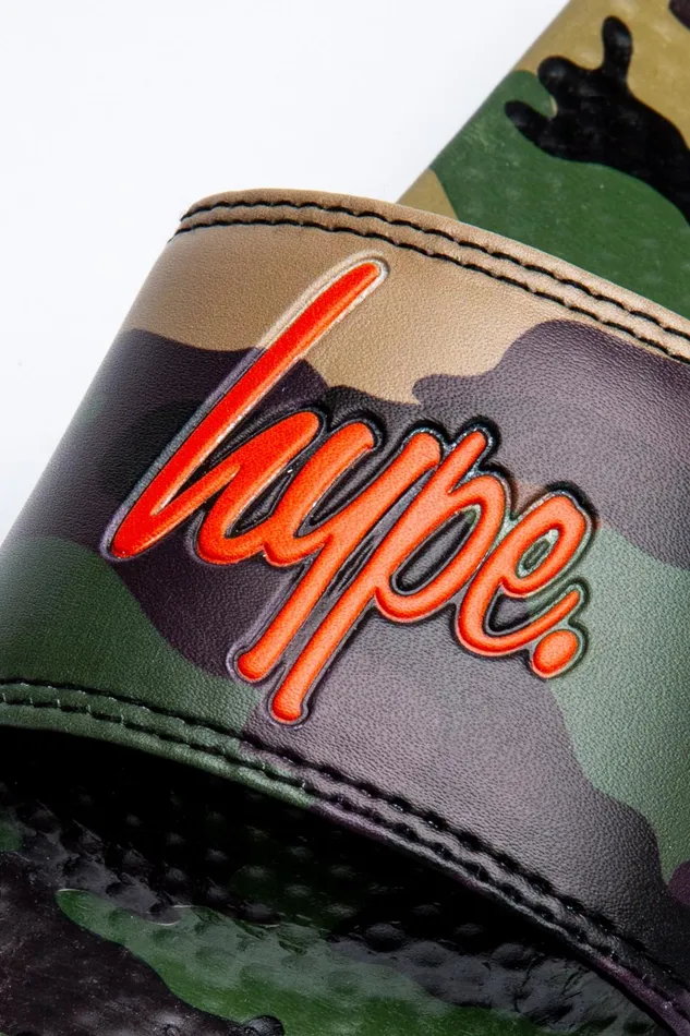 Just Hype Footwear Hype Kids Unisex Khaki Classic Camo Script Sliders