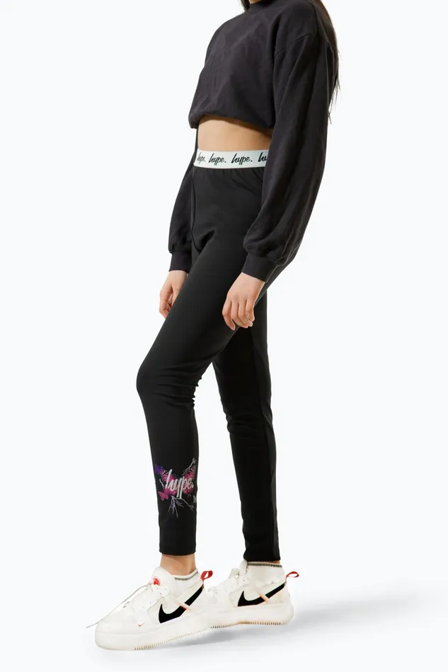 Just Hype Leggings and Bralettes Hype Girls Black Fade Butterfly Leggings