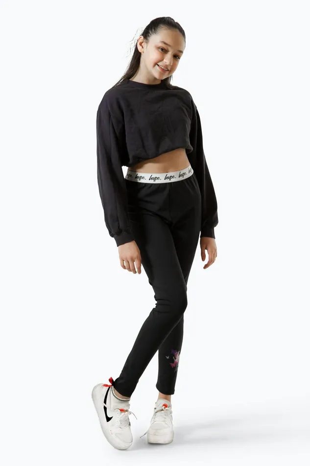 Just Hype Leggings and Bralettes Hype Girls Black Fade Butterfly Leggings