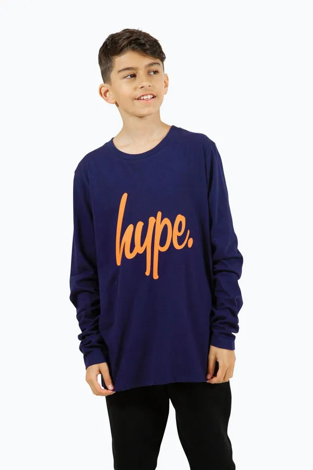 Just Hype TShirts and Vests Hype Boys Navy Script Long Sleeve Tee