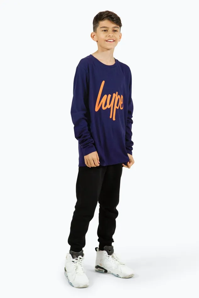 Just Hype TShirts and Vests Hype Boys Navy Script Long Sleeve Tee