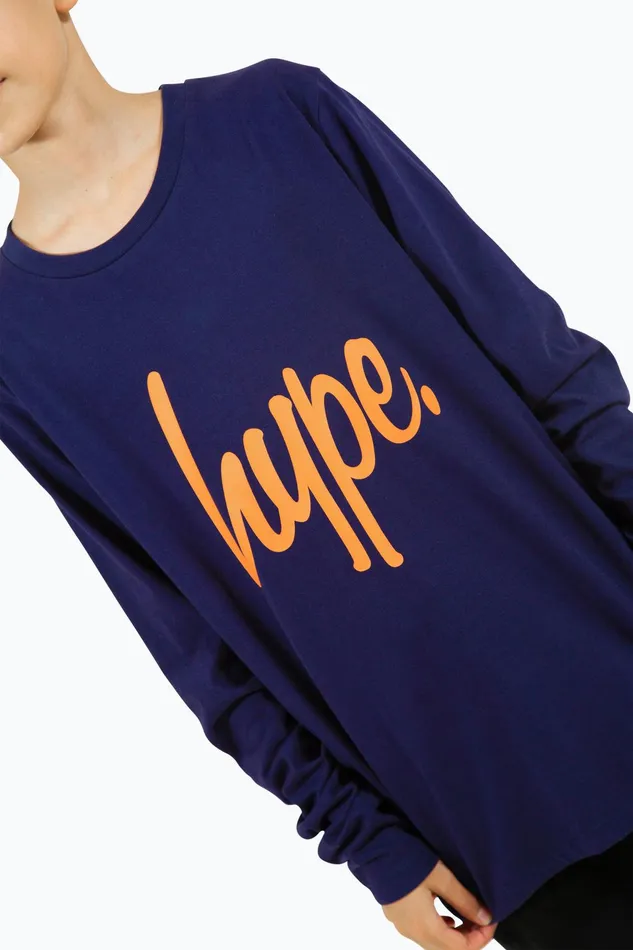 Just Hype TShirts and Vests Hype Boys Navy Script Long Sleeve Tee