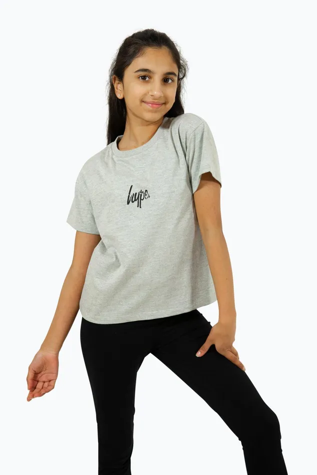 Just Hype TShirts and Vests Hype Girls Grey Marl Cracked Oval TShirt