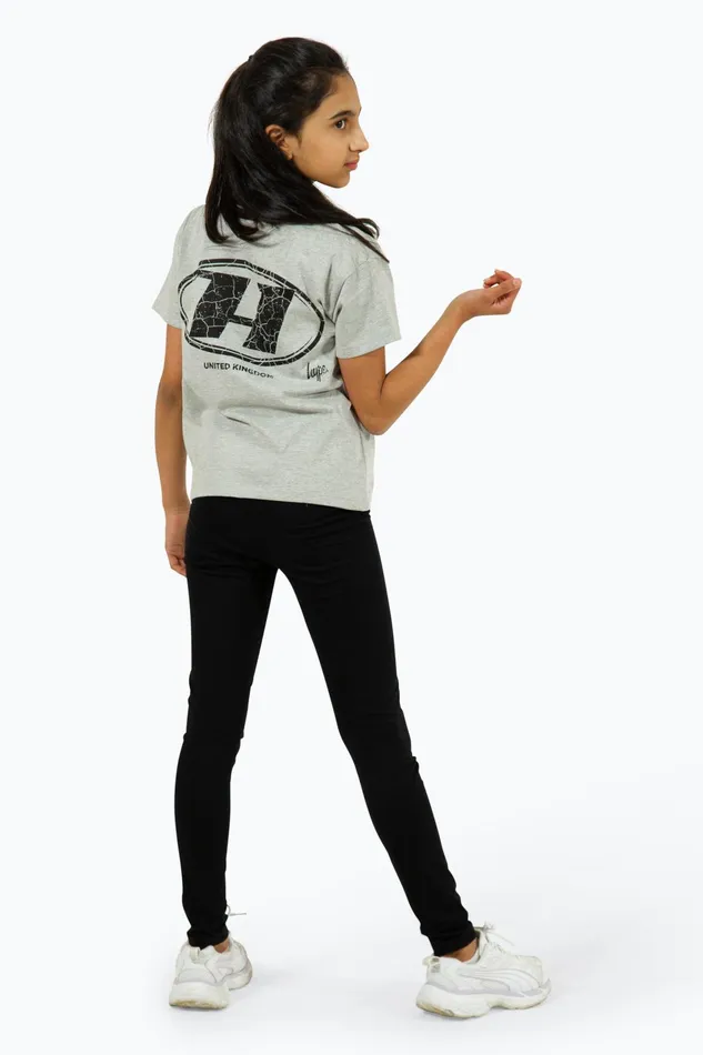 Just Hype TShirts and Vests Hype Girls Grey Marl Cracked Oval TShirt