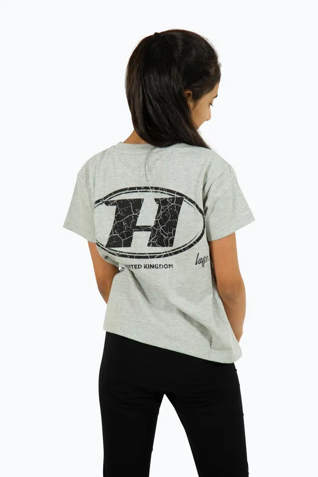 Just Hype TShirts and Vests Hype Girls Grey Marl Cracked Oval TShirt