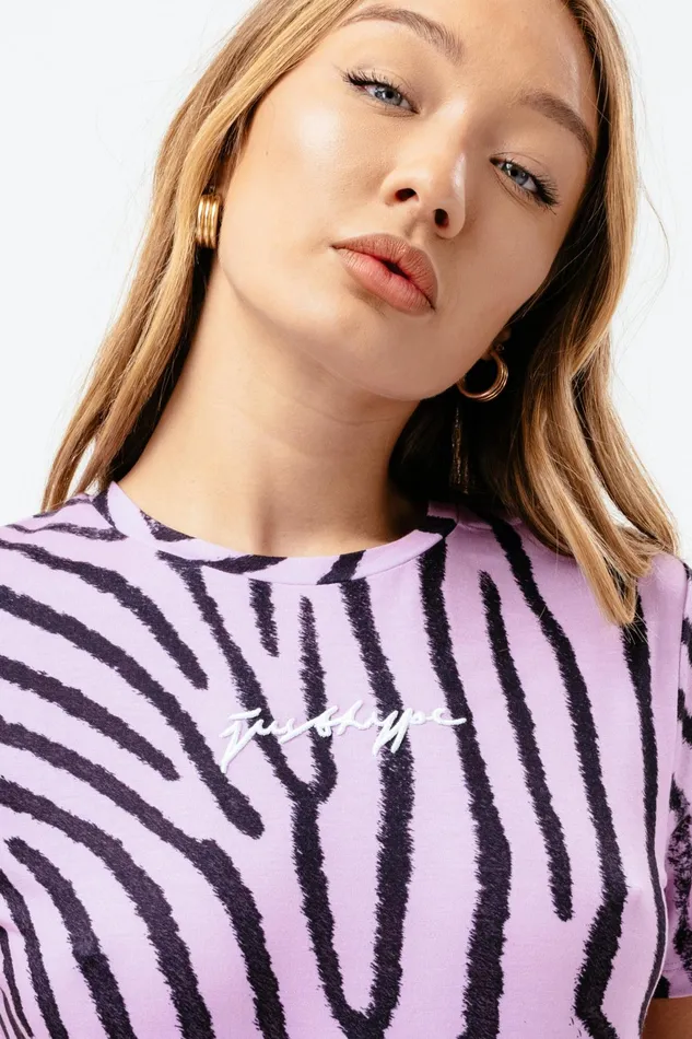 Just Hype Tops and TShirts Hype Womens Lilac Zebra Scribble TShirt