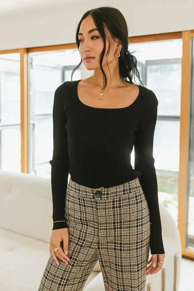 Kali Fitted Ribbed Sweater In Black Black Women Bohme Tees and Tanks