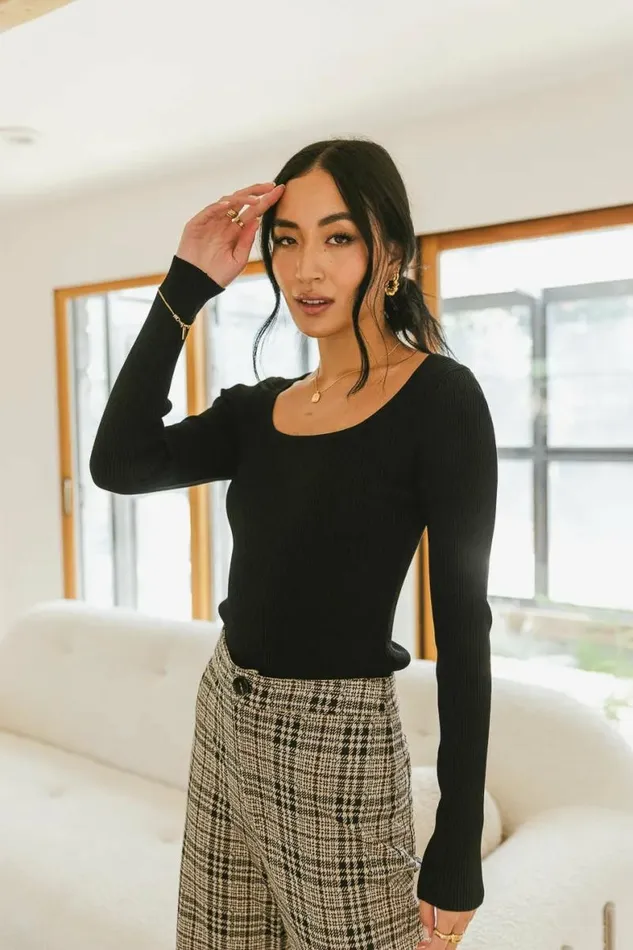 Kali Fitted Ribbed Sweater In Black Black Women Bohme Tees and Tanks