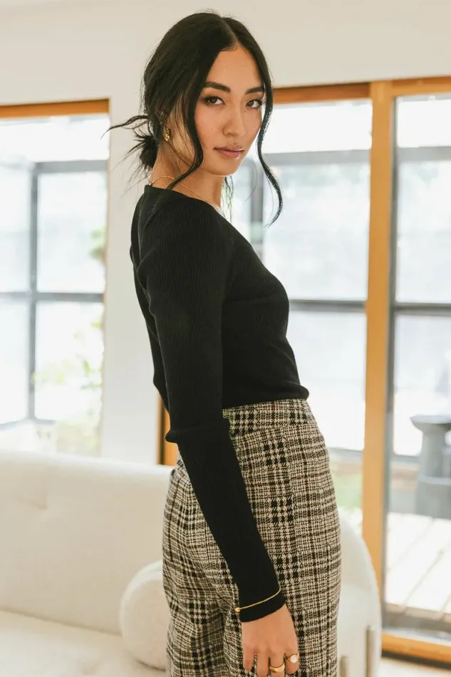 Kali Fitted Ribbed Sweater In Black Black Women Bohme Tees and Tanks