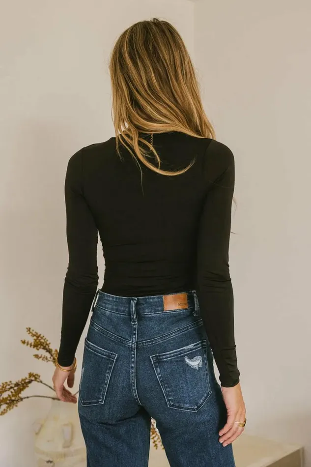 Kali Long Sleeve Bodysuit In Black Black Women Bohme Tees and Tanks