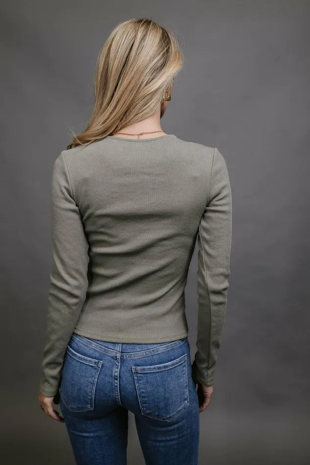 Kane Ribbed Top In Olive Olive Women Bohme Tees and Tanks