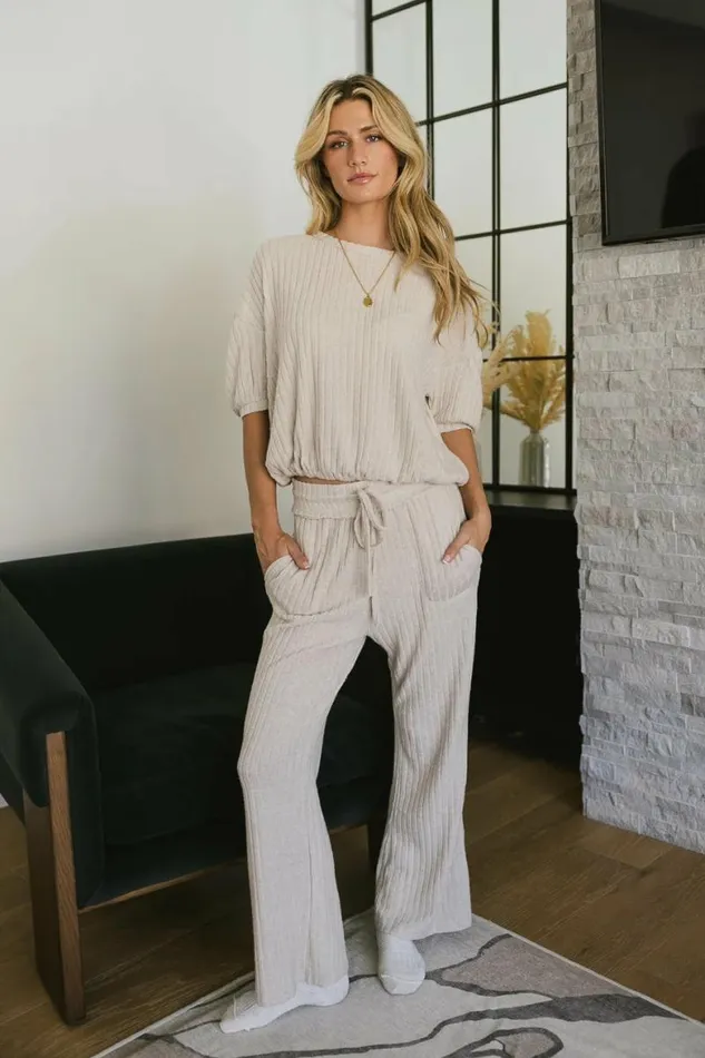 Keiko Ribbed Pants In Cream Cream Women Bohme Sets