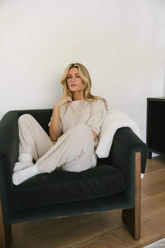 Keiko Ribbed Pants In Cream Cream Women Bohme Sets