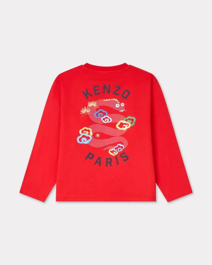 Kids 039Lunar New Year039 Longsleeved Tshirt In Cotton Deep Orange Kenzo Tshirts And Sweatshirts