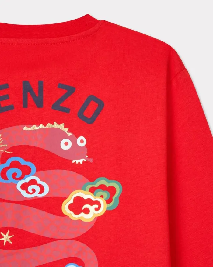 Kids 039Lunar New Year039 Longsleeved Tshirt In Cotton Deep Orange Kenzo Tshirts And Sweatshirts