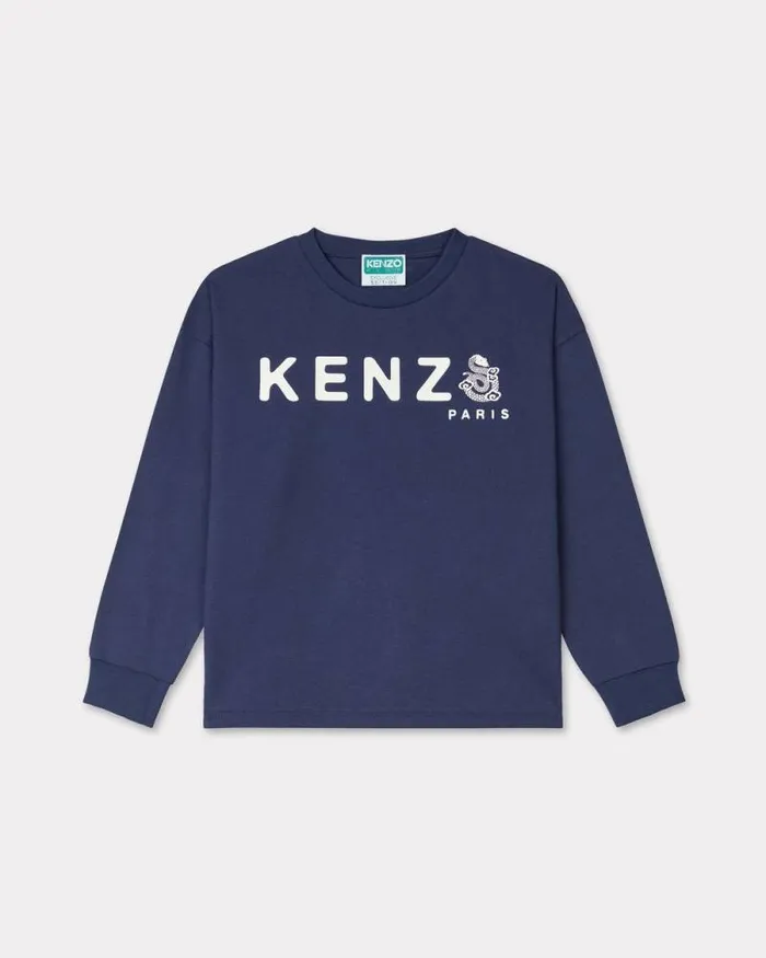 Kids 039Lunar New Year039 Longsleeved Tshirt In Cotton Navy Blue Kenzo Tshirts And Sweatshirts Kids 039Lunar New Year039 Longsleeved Tshirt In Cotton Navy Blue Kenzo Tshirts And Sweatshirts