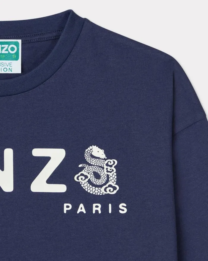 Kids 039Lunar New Year039 Longsleeved Tshirt In Cotton Navy Blue Kenzo Tshirts And Sweatshirts