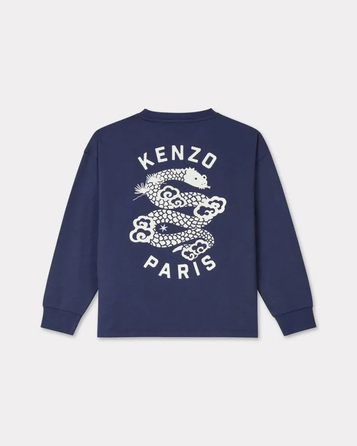 Kids 039Lunar New Year039 Longsleeved Tshirt In Cotton Navy Blue Kenzo Tshirts And Sweatshirts
